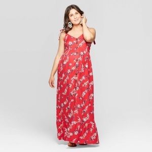 Maternity Floral Print Sleeveless V-Neck Button Front Maxi Dress